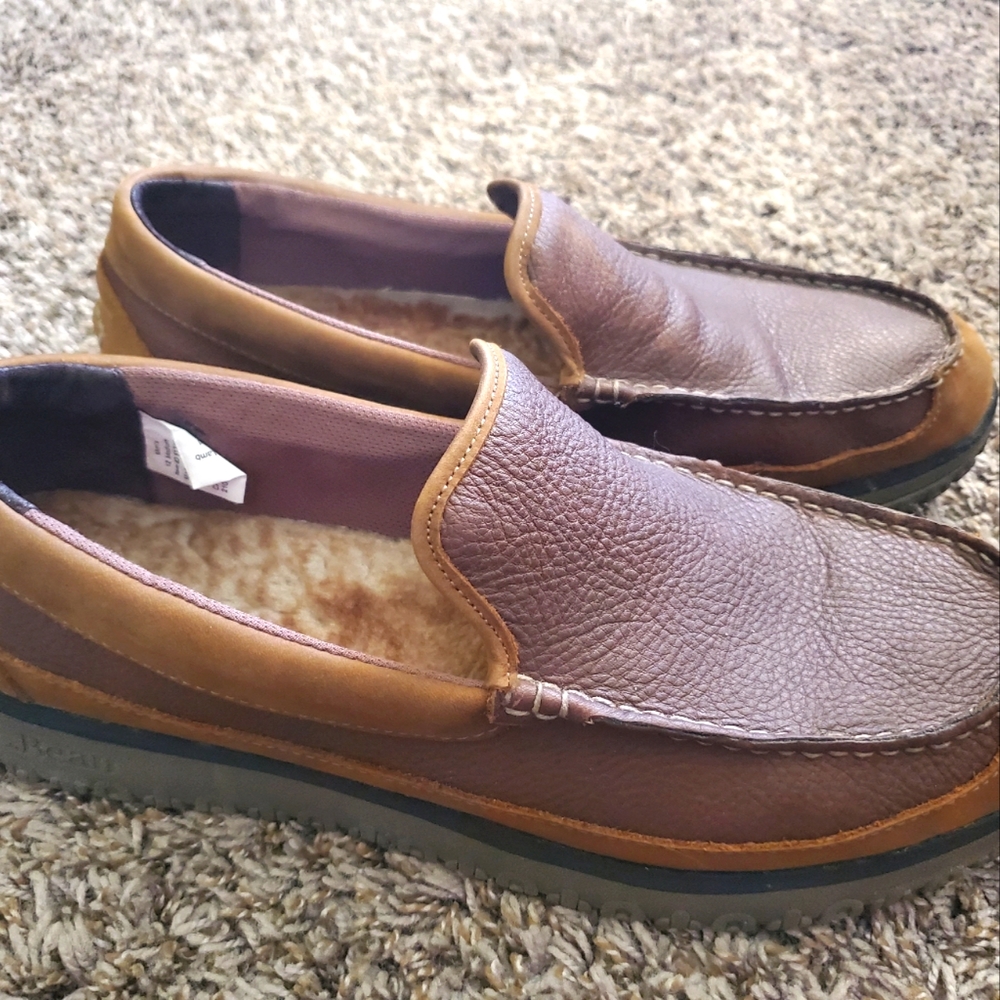 LL Bean Real Fur Lamb Men's Slippers 12 M Brown